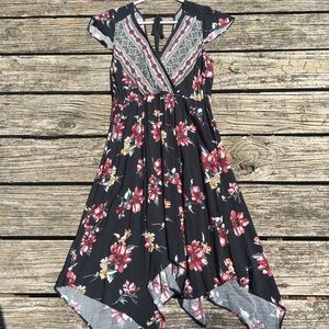 Xhiliration | Burgundy Floral Handkerchief Dress